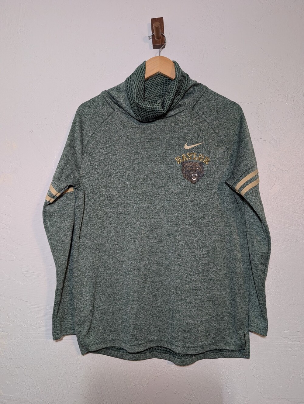 Nike Baylor Bear Green Funnel Neck Pullover Sweatshirt Athletic University